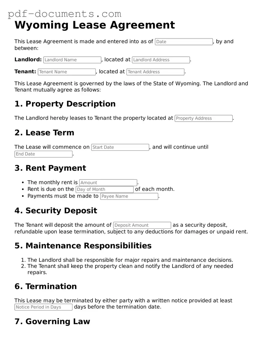 Legal Lease Agreement Template for the State of Wyoming