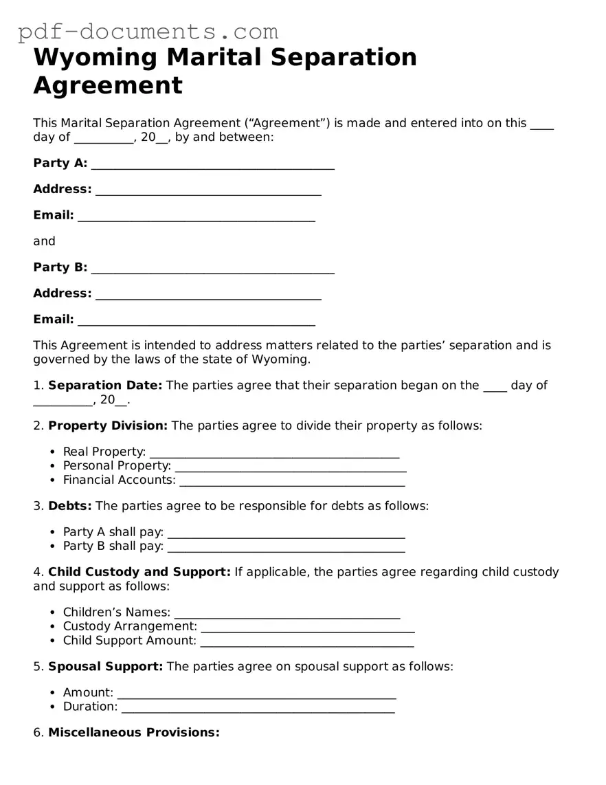Legal Marital Separation Agreement Template for the State of Wyoming