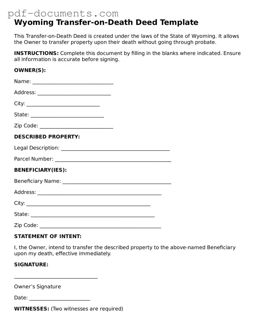 Legal Transfer-on-Death Deed Template for the State of Wyoming