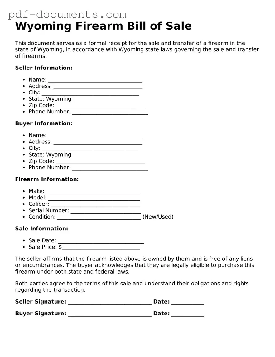 Legal Firearm Bill of Sale Template for the State of Wyoming